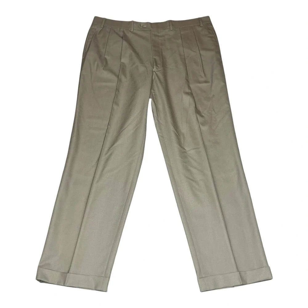 Lauren Ralph Lauren Mens 42x32 Wool Pleated Cuffed Dress Pants Tan Total Comfort